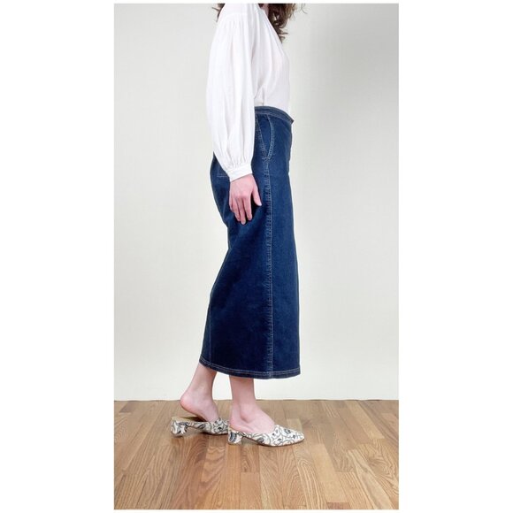 Vintage Denim Jean Midi Maxi Skirt Euro Girl French Parisian Column Straight Cut - Picture 4 of 7